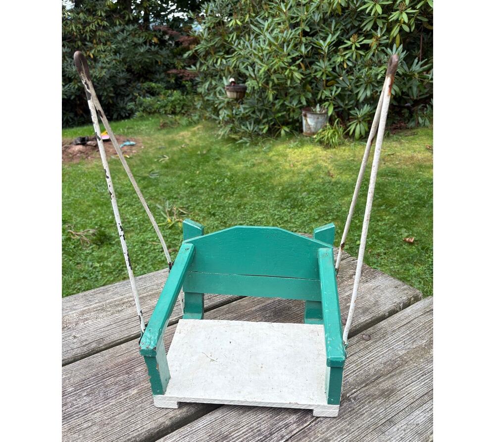 Vintage Child's Wooden Porch Swing – Retro Turquoise & White Garden Decor